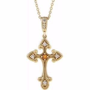 Diamond & Citrine Vintage Cross Necklace